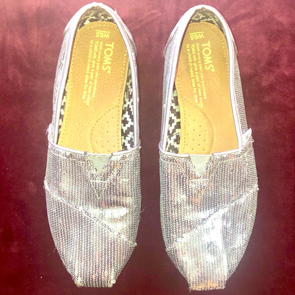 Toms Silver Sequin slip-ons